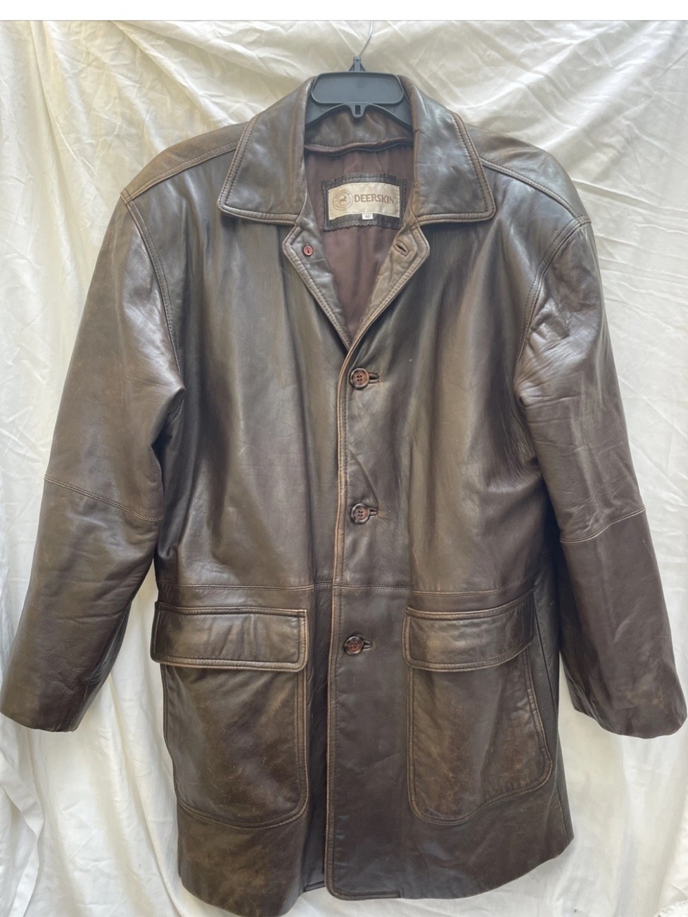 Deerskin Brown Leather Button-Front Genuine Leather Men's Coat